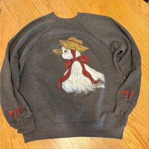 Tultex Charcoal Raglan Sweater with Christmas Goose Design USA 90s Mens Large